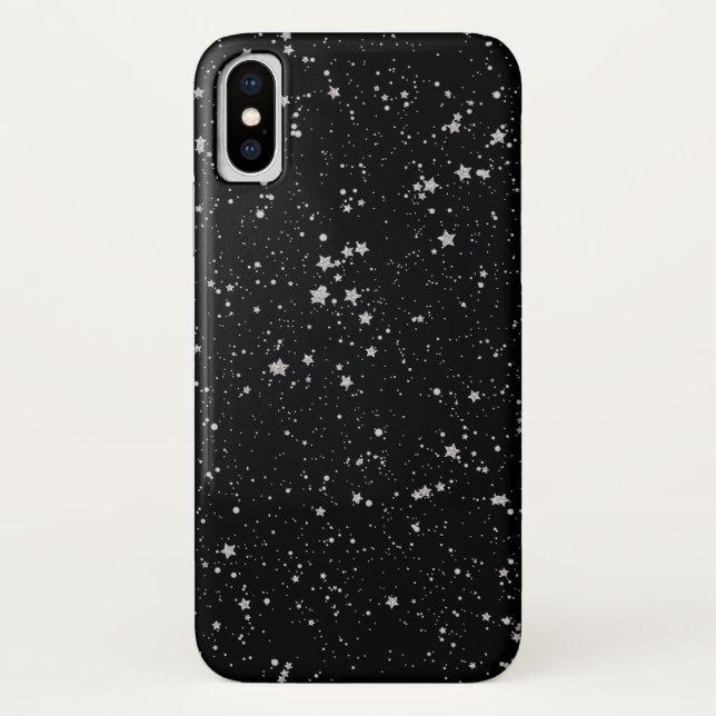 Funda De Case-Mate Para iPhone Estrellas Purpurinas2 - Negro plateado (Reverso)