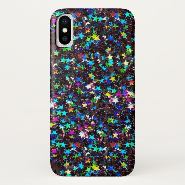 Funda De Case-Mate Para iPhone Estrellas purpurinas en negro (Reverso)
