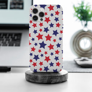 Funda Para iPhone 15 Pro Max Estrellas Rojas y Azules, 4 de Julio, Fondo Blanco