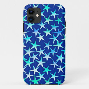 Funda Para iPhone 11 Estrellas satinadas, azul pálido sobre cobalto