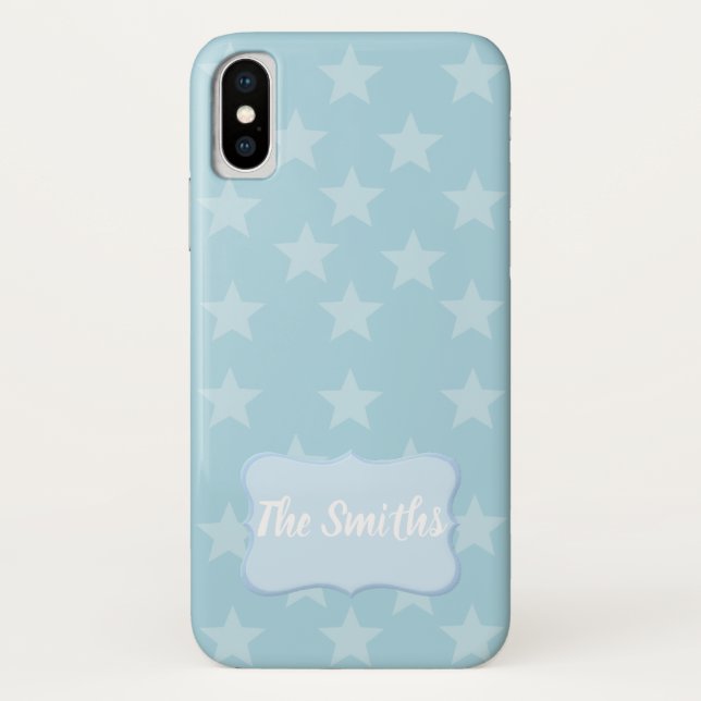 Funda De Case-Mate Para iPhone Estrellas sobre el monograma azul o el Personaliza (Reverso)