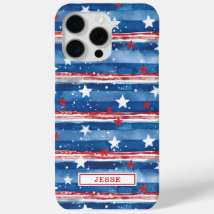 Funda Para iPhone 15 Pro Max Estrellas y Franjas Patrióticas Monogramadas