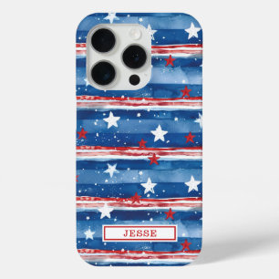 Funda Para iPhone 15 Pro Estrellas y Franjas Patrióticas Monogramadas