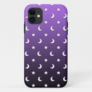 Funda Para iPhone 11 Estrellas y lunas pequeñas sobre púrpura