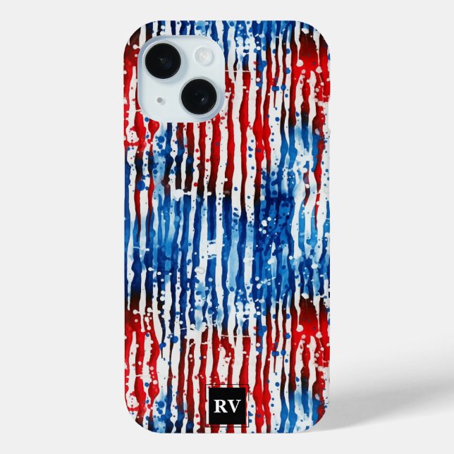 Funda De Case-Mate Para iPhone Estrellas y rayas de Monograma moderno de Estados  (Reverso )