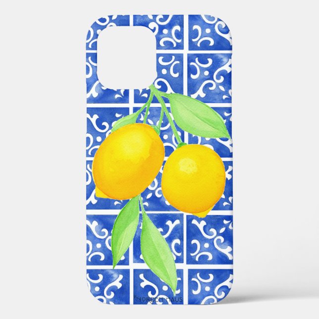 Funda De Case-Mate Para iPhone Estuche Apple 12 Phone, Lemons de verano + mosaico (Reverso )