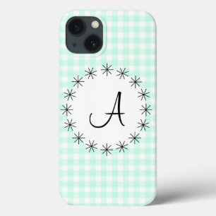 Funda Para iPhone 13 Estuche Aqua Gingham Check 'Monograma' para iPad