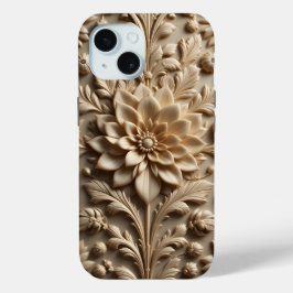 Funda Para iPhone 15 Estuche Beige Relief Bloom iPhone / iPad