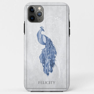 Funda Para iPhone 11 Pro Max Estuche Blue Elegant Peacock Funda-Mate para iPhon
