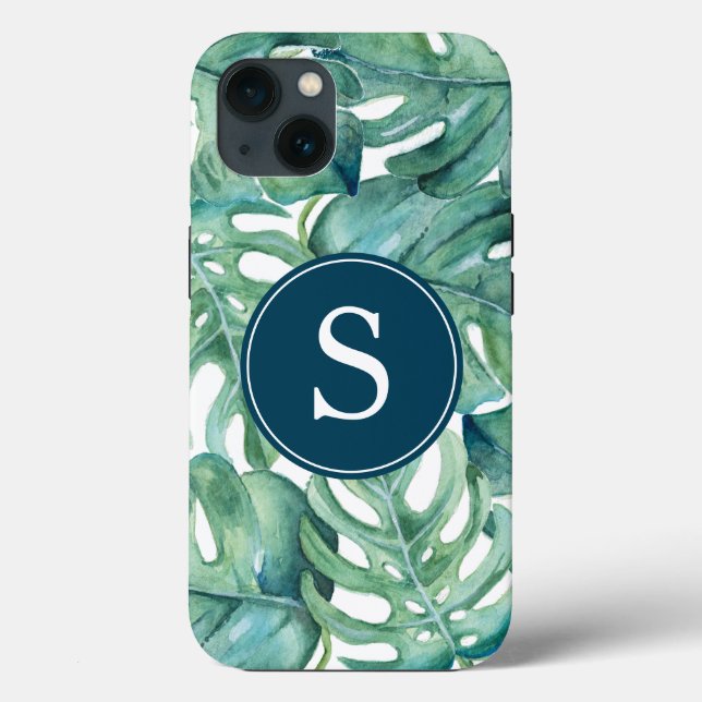 Funda De Case-Mate Para iPhone Estuche Blue Monogram Green Tropical Phone (Reverso )
