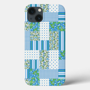 Funda Para iPhone 13 Estuche Blue Morning Glory Faux Patchwork iPad