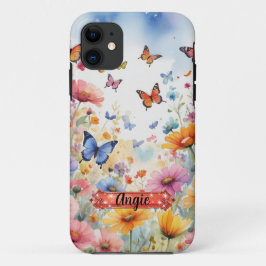 Funda Para iPhone 11 Estuche Blue Naranja Butterfly Floral para iPhone