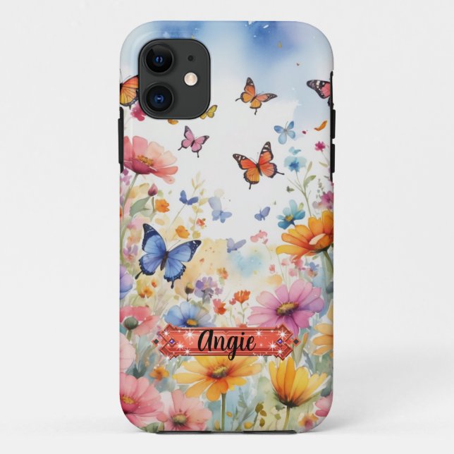 Funda De Case-Mate Para iPhone Estuche Blue Naranja Butterfly Floral para iPhone  (Reverso)
