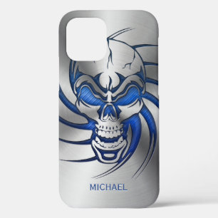 Funda Para iPhone 12 Estuche Blue Skull Metallic Look Funda-Mate para i