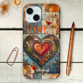 Funda Para iPhone 15 Estuche Boho Retro Heart Resumen del caso del telé