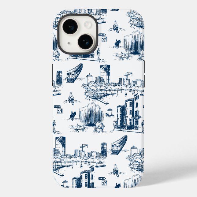Funda De Case-Mate Para iPhone Estuche Boston Toile Navy White Phone (Reverso )