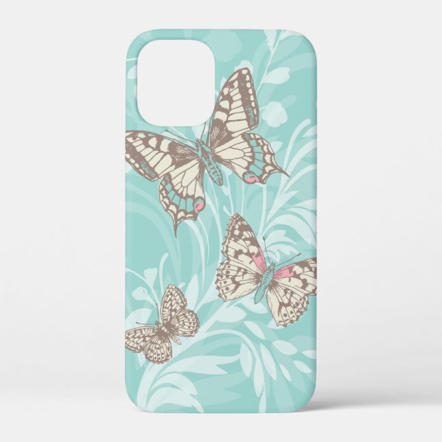 Funda De Case-Mate Para iPhone Estuche Butterflies gráfico moderno floral aqua ip (Reverso )