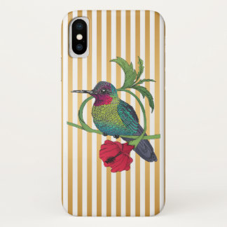 Funda Para iPhone X Estuche Colibri Bird Gold Stripes Ilustracion para