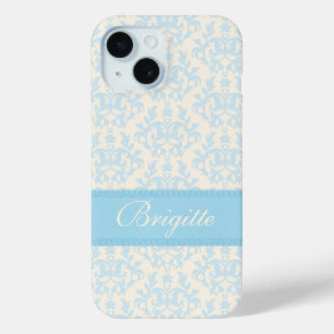 title_seo2 Estuche con iphone en color azul claro y crema par