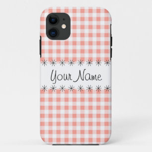 Funda Para iPhone 11 Estuche Coral Gingham Check 'Name' para iPhone