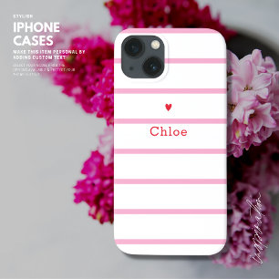 Funda Para iPhone 13 Estuche Cute Red Love Heart Pink Stripe para iPhon