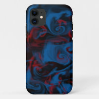 Estuche de iphone de humo azul y curvo rojo