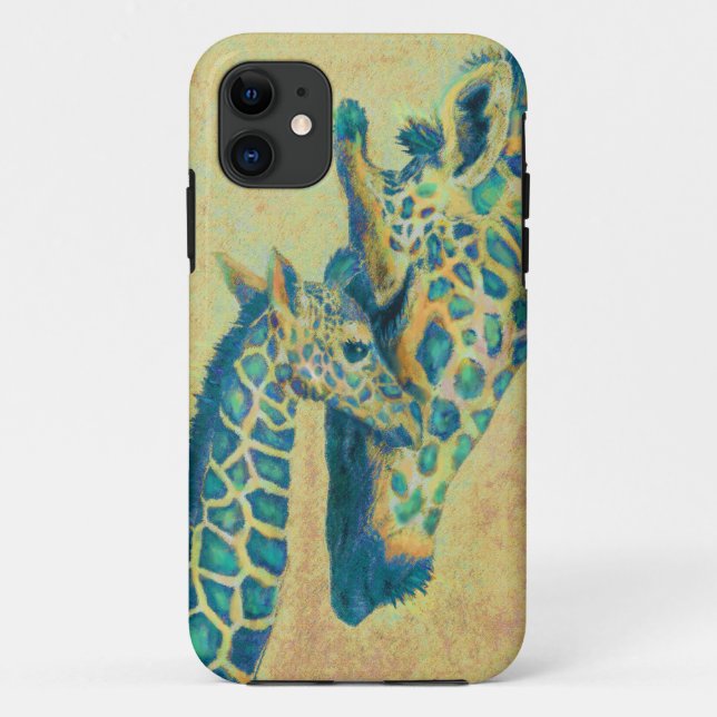 Funda De Case-Mate Para iPhone Estuche de iphone de jirafas verde azuladas (Reverso)