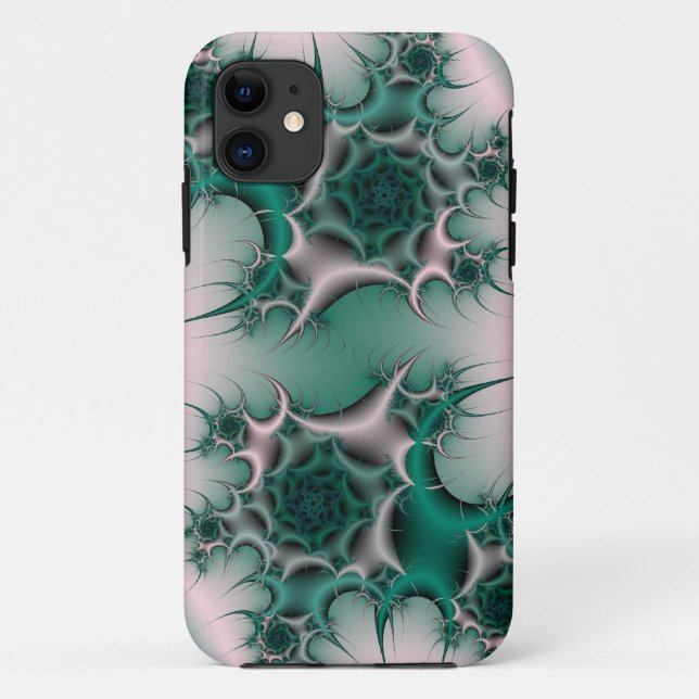 Funda De Case-Mate Para iPhone estuche de iphone fractal de rosa verde (Reverso)