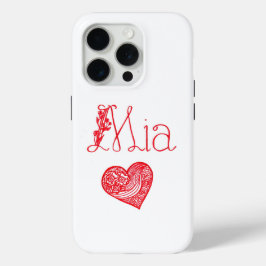 Funda Para iPhone 15 Pro Estuche de teléfono con corazón y nombre de Mia