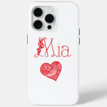 Estuche de teléfono con corazón y nombre de Mia