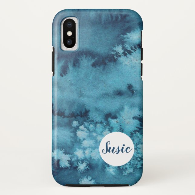 Funda De Case-Mate Para iPhone Estuche de teléfono de acuarela abstracta azul con (Reverso)