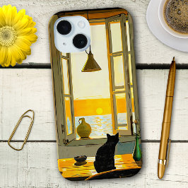 Funda Para iPhone 15 Estuche de teléfono de arte para gato negro vintag