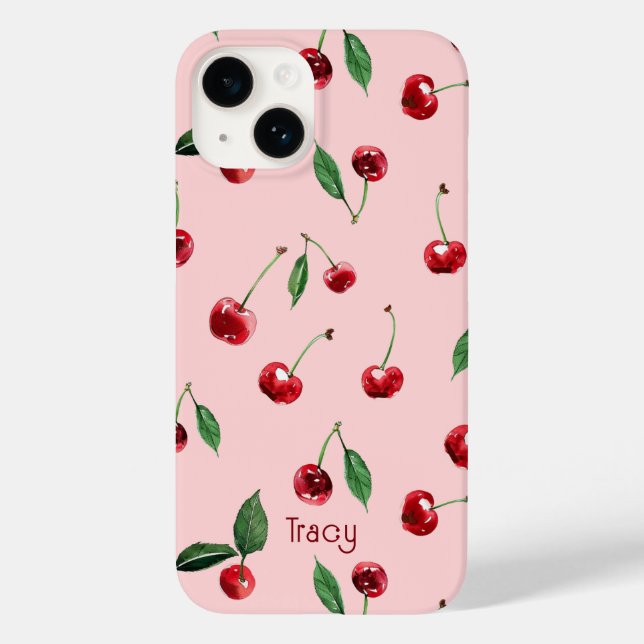 Funda De Case-Mate Para iPhone Estuche de teléfono de cereza personalizado, rosa (Reverso )