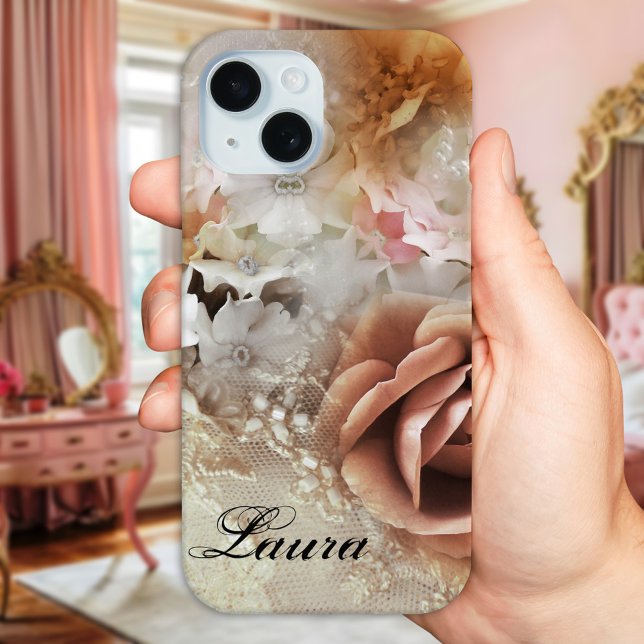 Funda De Case-Mate Para iPhone Estuche de teléfono de estilo retro romántico (Phone case with a romantic floral design in a boho chic vintage style)
