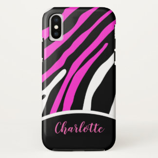 Funda Para iPhone X Estuche de teléfono de rayas de cebra negra y rosa