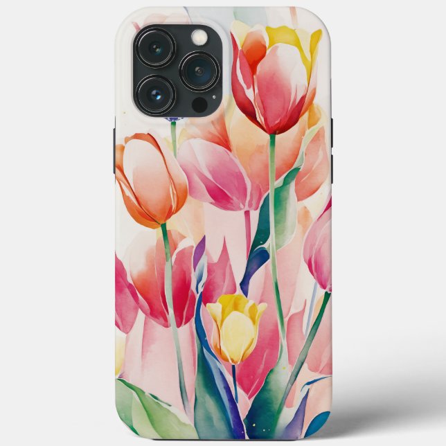 Funda De Case-Mate Para iPhone Estuche de teléfono de tulipanes de estilo acuarel (Reverso )
