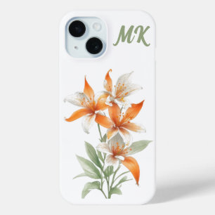 Funda Para iPhone 15 Estuche de teléfono monograma de la naranja Lily F