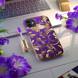 Funda Para iPhone 11 Estuche de teléfono monograma morado y dorado para