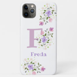 Funda Para iPhone 11 Pro Max Estuche de teléfono, nombre inicial y diseño flora