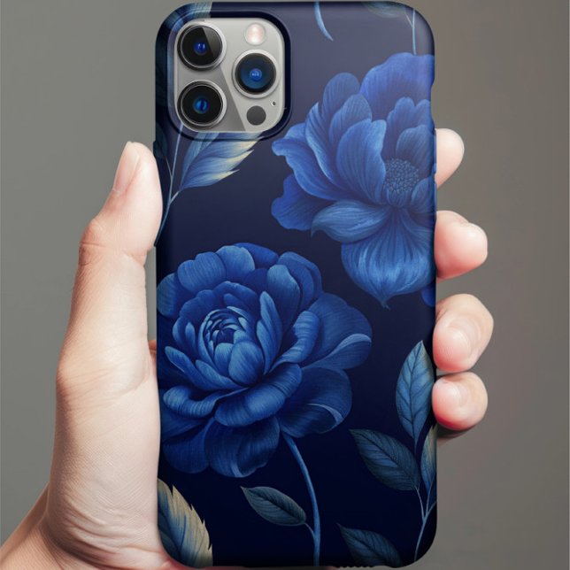 Funda De Case-Mate Para iPhone Estuche de teléfono personalizado Deep Blue Flower (Deep Blue Flower Sea Personalized iPhone Case)