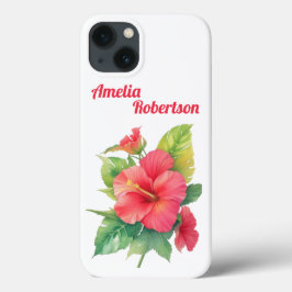 Funda Para iPhone 13 Estuche de teléfono personalizado rosado Hibiscus