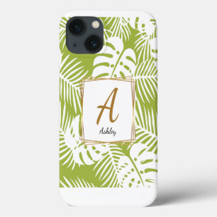 Funda Para iPhone 13 Estuche de teléfono verde para Iniciales de person