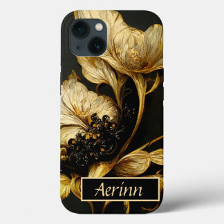 Funda Para iPhone 13 Estuche elegante barroco para teléfono floral negr