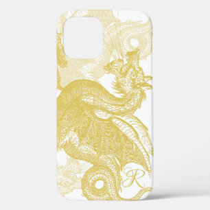 Funda Para iPhone 12 Estuche elegante de oro Dragon Monograma Funda-Mat