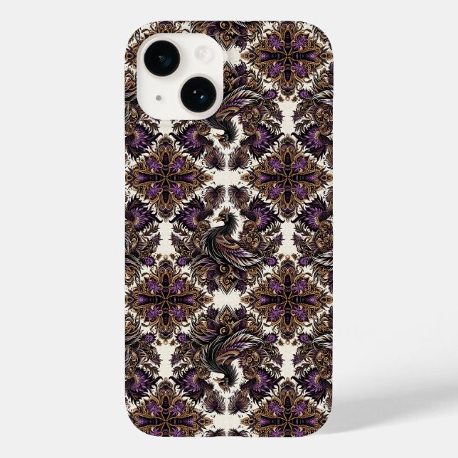 Funda De Case-Mate Para iPhone Estuche elegante Purple Gold Batik Raven para iPho (Reverso )