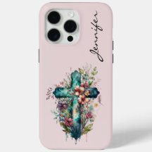 Estuche Floral Christian Cross iPhone 15 Phone