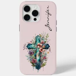 Funda Para iPhone 15 Pro Max Estuche Floral Christian Cross iPhone 15 Phone