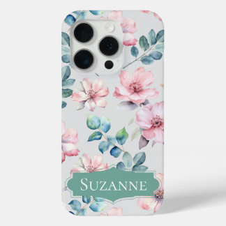 Funda Para iPhone 15 Pro Estuche Floral Elegante para iPhone Gris claro / i