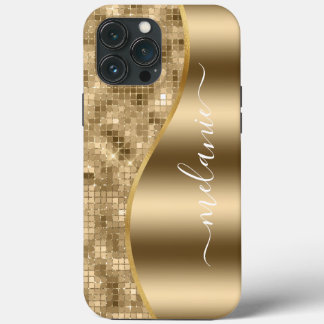 Funda Para iPhone 13 Pro Max Estuche Gold Glam Purpurina Funda-Mate para iPhone