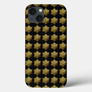 Funda Para iPhone 13 Estuche Gold Snowflakes para teléfono negro